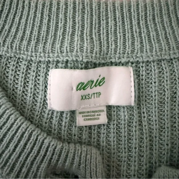 Aerie Sage Green Waffle Knit Henley Sweater XXS Cozy Fall Layer - Picture 5 of 6